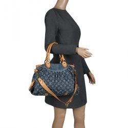 Pre Owned Louis Vuitton Encre Monogram Denim Neo Cabby MM Bag