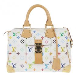 Pre Owned Louis Vuitton White Multicolor Canvas Speedy 30