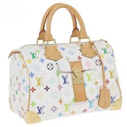 Pre Owned Louis Vuitton White Multicolor Canvas Speedy 30