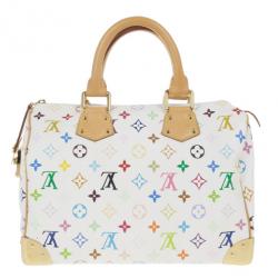 Pre Owned Louis Vuitton White Multicolor Canvas Speedy 30