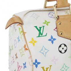 Pre Owned Louis Vuitton White Multicolor Canvas Speedy 30