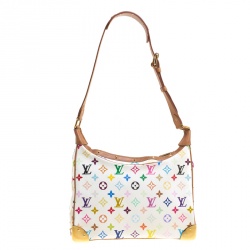 Pre Owned Louis Vuitton White Multicolor Monogram Canvas Boulogne Shoulder Bag