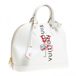 Pre Owned Louis Vuitton White Leather Limited Edition Mars 2015  Alma PM Bag