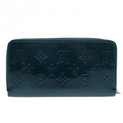 Pre Owned Louis Vuitton Green Monogram Vernis Zippy Wallet