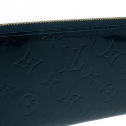 Pre Owned Louis Vuitton Green Monogram Vernis Zippy Wallet