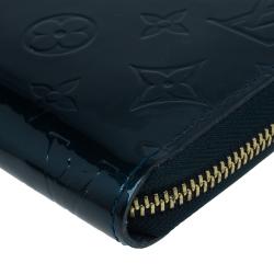 Pre Owned Louis Vuitton Green Monogram Vernis Zippy Wallet