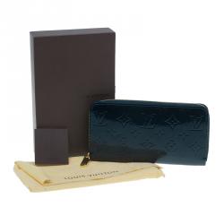 Pre Owned Louis Vuitton Green Monogram Vernis Zippy Wallet