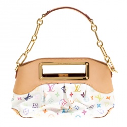 Pre Owned Louis Vuitton White Multicolor Monogram Canvas Judy MM Bag