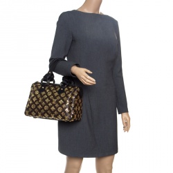 Pre Owned Louis Vuitton Black/Gold Monogram Canvas Limited Edition Eclipse Speedy 28