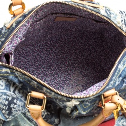 Pre Owned Louis Vuitton Blue Monogram Denim Limited Edition Patchwork Speedy Bag with Charm