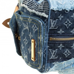 Pre Owned Louis Vuitton Blue Monogram Denim Limited Edition Patchwork Speedy Bag with Charm