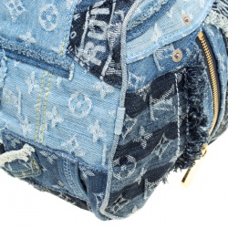 Pre Owned Louis Vuitton Blue Monogram Denim Limited Edition Patchwork Speedy Bag with Charm