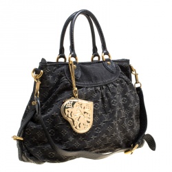 Pre Owned Louis Vuitton Black Monogram Denim Neo Cabby GM Bag with Charm