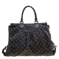 Pre Owned Louis Vuitton Black Monogram Denim Neo Cabby GM Bag with Charm