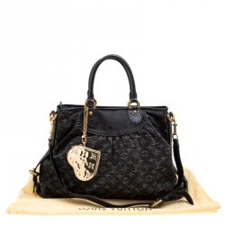 Pre Owned Louis Vuitton Black Monogram Denim Neo Cabby GM Bag with Charm