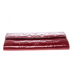 Pre Owned Louis Vuitton Rouge Grenadine Monogram Vernis Sarah Wallet