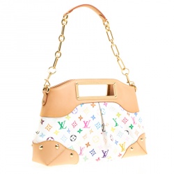 Pre Owned Louis Vuitton White Multicolor Monogram Canvas Judy MM Bag