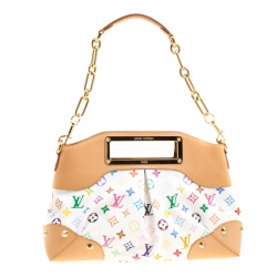 Pre Owned Louis Vuitton White Multicolor Monogram Canvas Judy MM Bag