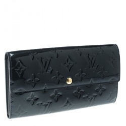 Pre Owned Louis Vuitton Blue Nuit Monogram Vernis Sarah Wallet