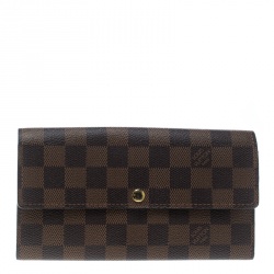 Pre Owned Louis Vuitton Damier Ebene Canvas Sarah Flap Wallet