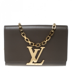 LOUIS VUITTON Louise Calfskin Leather Chain Shoulder Bag Taupe Brown