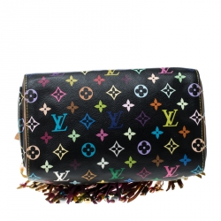 Pre Owned Louis Vuitton Black Multicolor Monogram Canvas and Leather Limited Edition Fringe Speedy 25