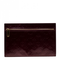 Pre Owned Louis Vuitton Rouge Fauviste Vernis PM Pershing Clutch
