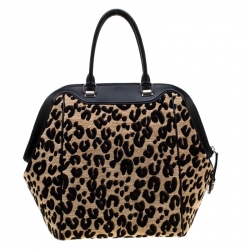 Pre Owned Louis Vuitton Beige/Black Leopard Chenille Fabric and Leather Limited Edition Stephen Sprouse North South Satchel
