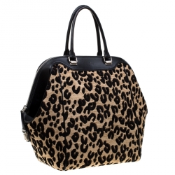 Pre Owned Louis Vuitton Beige/Black Leopard Chenille Fabric and Leather Limited Edition Stephen Sprouse North South Satchel