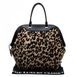 Pre Owned Louis Vuitton Beige/Black Leopard Chenille Fabric and Leather Limited Edition Stephen Sprouse North South Satchel