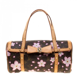 Auth LOUIS VUITTON White Papillon Cherry Blossom Monogram Hand Bag Purse  #52483
