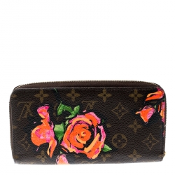 Pre Owned Louis Vuitton Monogram Canvas Limited Edition Stephen Sprouse Roses Zip Around Wallet