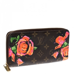 Pre Owned Louis Vuitton Monogram Canvas Limited Edition Stephen Sprouse Roses Zip Around Wallet