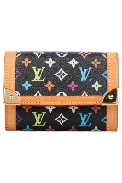 مملوكة مسبقًا محفظة عملات معدنية لوي فيتون كانفاس متعددة الألوان مونوغرامية سوداء