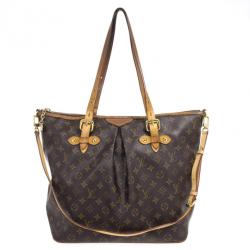 AUTH LOUIS VUITTON PALERMO GM MONOGRAM CANVAS TOTE BAG COWHIDE TRIM