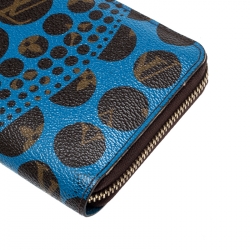 Pre Owned Louis Vuitton Blue Monogram Canvas Yayoi Kusama Pumpkin Dots Zippy Wallet
