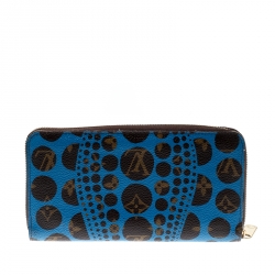 Pre Owned Louis Vuitton Blue Monogram Canvas Yayoi Kusama Pumpkin Dots Zippy Wallet