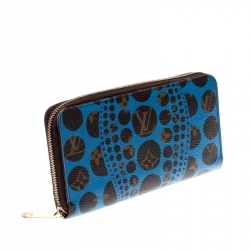 Pre Owned Louis Vuitton Blue Monogram Canvas Yayoi Kusama Pumpkin Dots Zippy Wallet