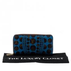 Pre Owned Louis Vuitton Blue Monogram Canvas Yayoi Kusama Pumpkin Dots Zippy Wallet