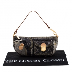 Pre Owned Louis Vuitton Black Monogram Denim Patchwork Pouchy Bag