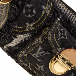 Pre Owned Louis Vuitton Black Monogram Denim Patchwork Pouchy Bag