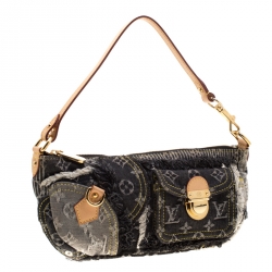 Pre Owned Louis Vuitton Black Monogram Denim Patchwork Pouchy Bag