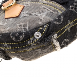 Pre Owned Louis Vuitton Black Monogram Denim Patchwork Pouchy Bag