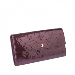 Pre Owned Louis Vuitton Rouge Fauviste Monogram Vernis Sarah Continental Wallet