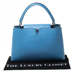 Pre Owned Louis Vuitton Turquoise Taurillon Leather Capucines MM Bag