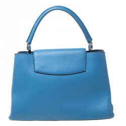 Pre Owned Louis Vuitton Turquoise Taurillon Leather Capucines MM Bag
