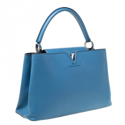 Pre Owned Louis Vuitton Turquoise Taurillon Leather Capucines MM Bag