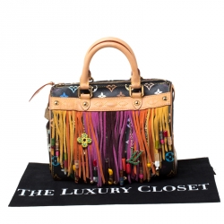 Pre Owned Louis Vuitton Black Monogram Multicolore Limited Edition Fringe Speedy 25 Bag