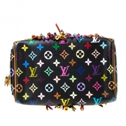 Pre Owned Louis Vuitton Black Monogram Multicolore Limited Edition Fringe Speedy 25 Bag