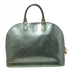 Pre Owned Louis Vuitton Light Green Monogram Vernis Alma GM Bag